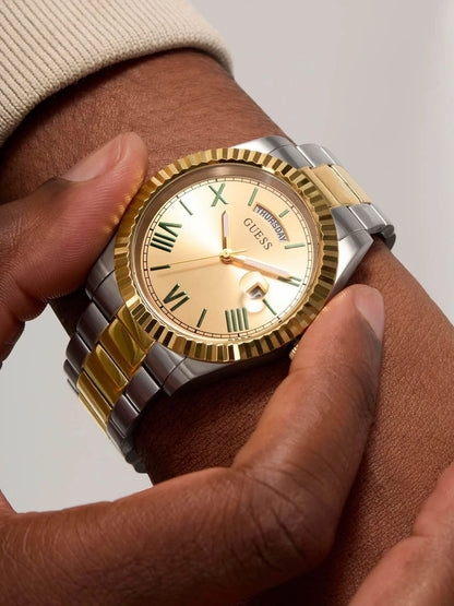 Guess Round 42mm Champagne Dial Analog Watch - GW0265G14