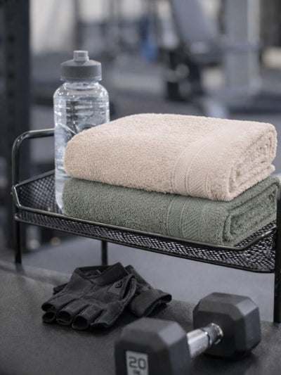 Bamboology Beige & Green Hand Towel Set of 2