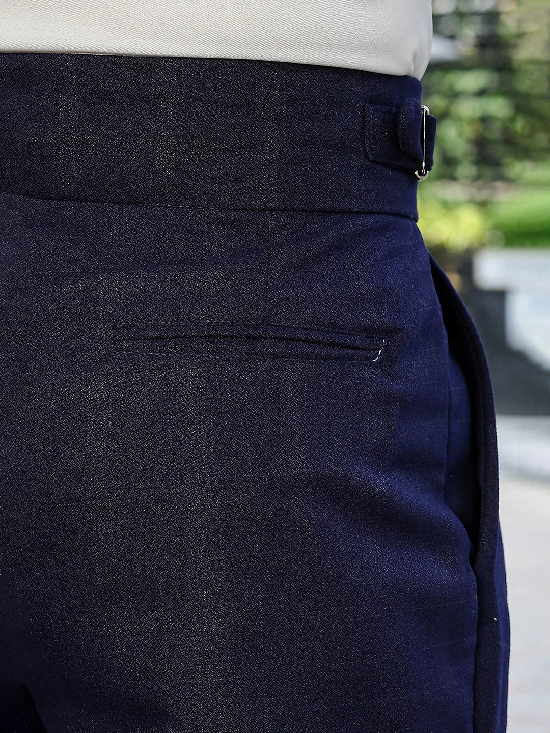 House Of Koala Navy Premium Tweed Blend Gurkha Trousers with Double Pleated Front