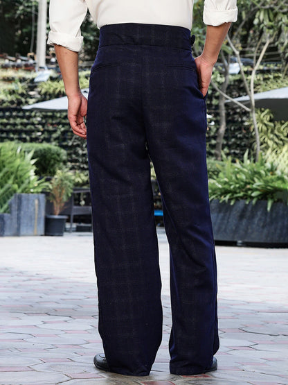 House Of Koala Navy Premium Tweed Blend Gurkha Trousers with Double Pleated Front