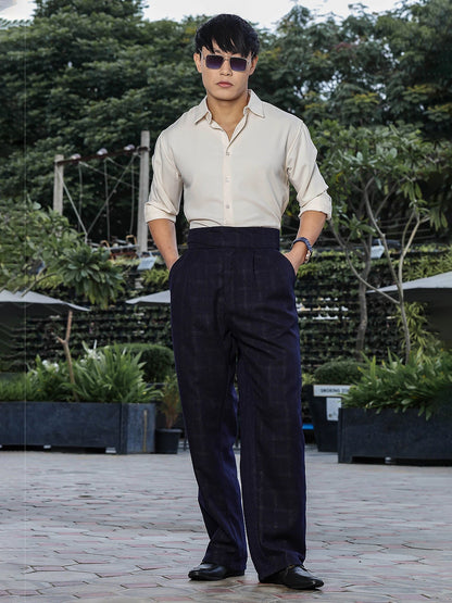 House Of Koala Navy Premium Tweed Blend Gurkha Trousers with Double Pleated Front