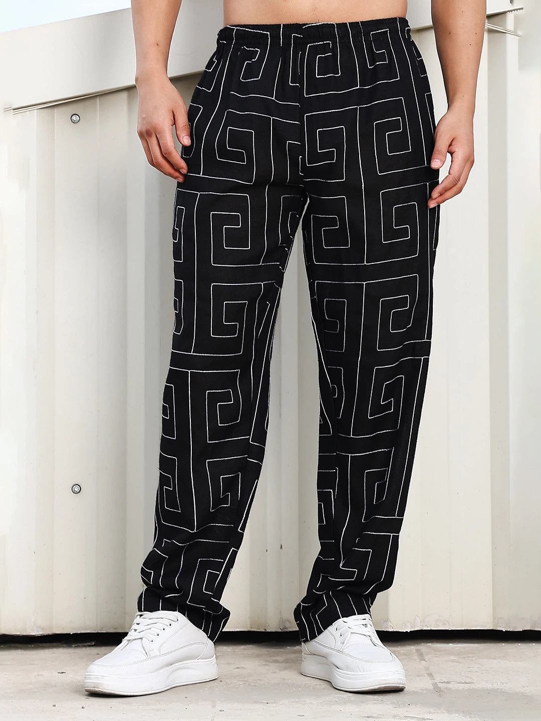 House Of Koala Black Linen Blend Embroidered Korean Streetstyle Regular Fit All Day Pants