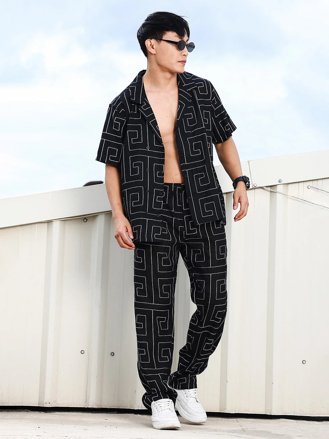 House Of Koala Black Linen Blend Embroidered Korean Streetstyle Regular Fit All Day Pants