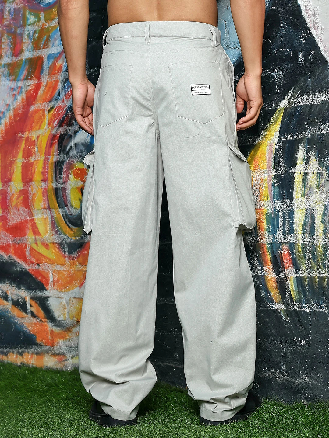 House Of Koala Grey Baggy fit Pure Cotton 6 Pocket Cargo Trousers