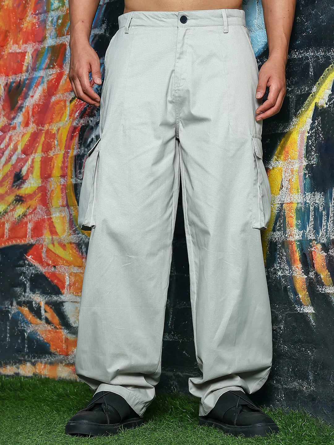House Of Koala Grey Baggy fit Pure Cotton 6 Pocket Cargo Trousers