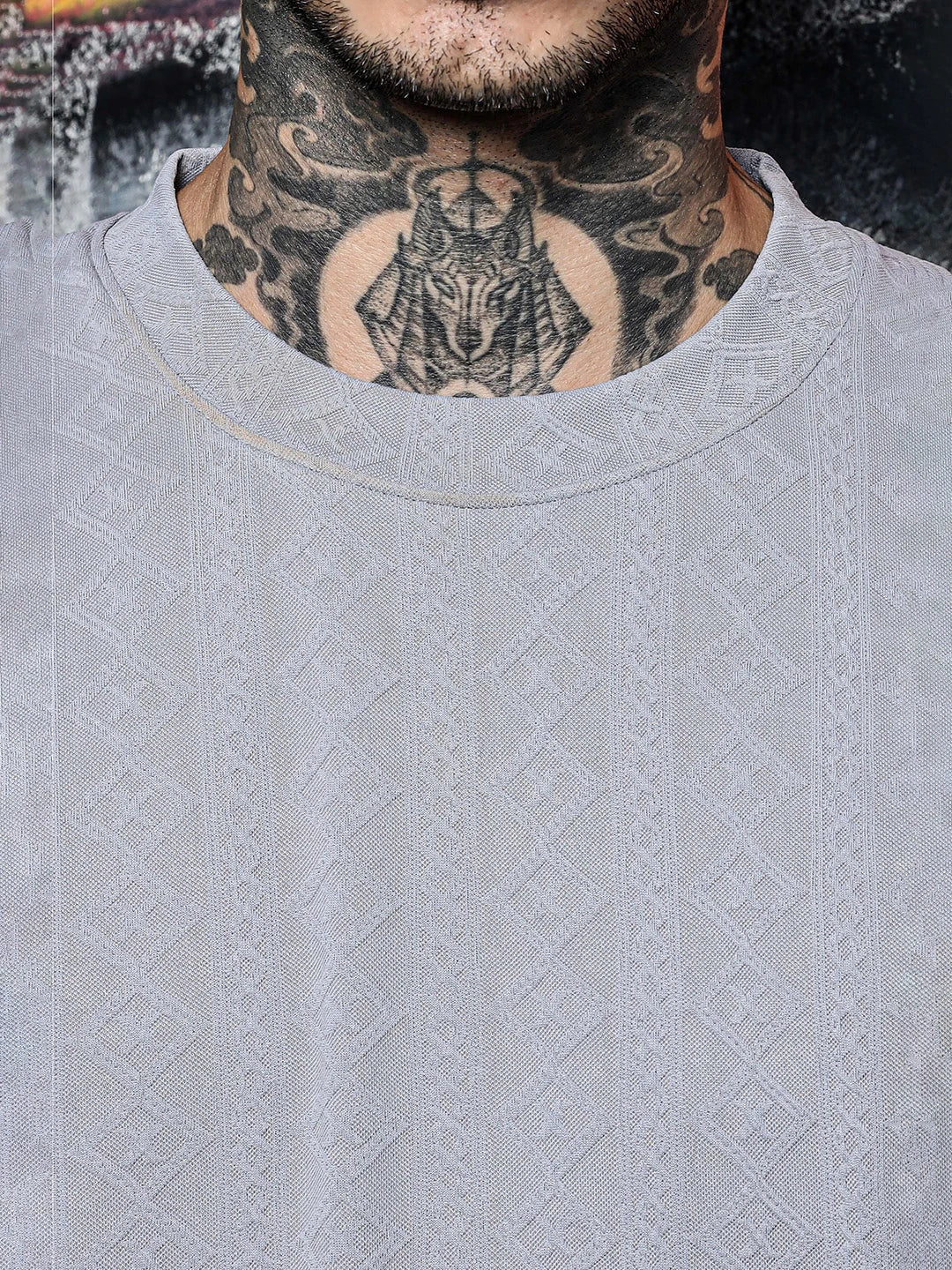 House Of Koala Grey Textured Round Neck Oversized T-Shirt