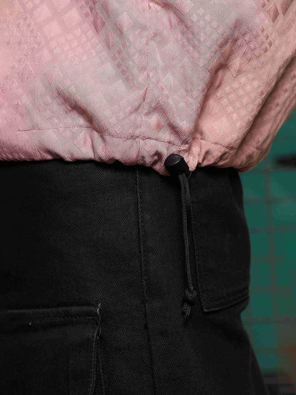 House Of Koala Pink Oversized Jacquard Textured Shirt Shacket