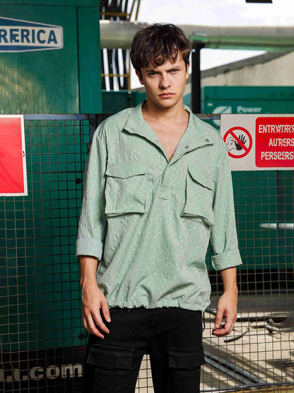 House Of Koala Green Oversized Textured Shirt Shacket