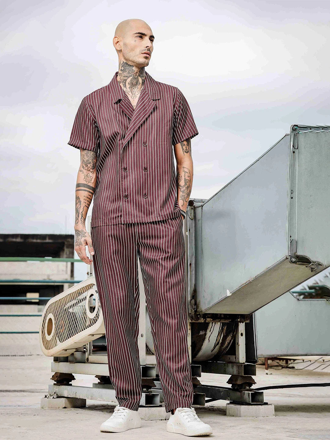 House Of Koala Brown Striped Textured Relaxed Fit All Day Pants