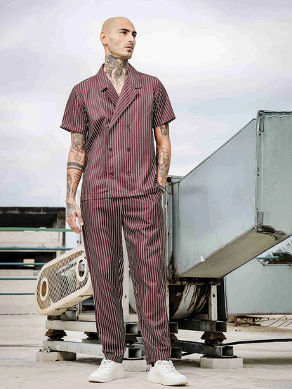 House Of Koala Brown Striped Textured Relaxed Fit All Day Pants