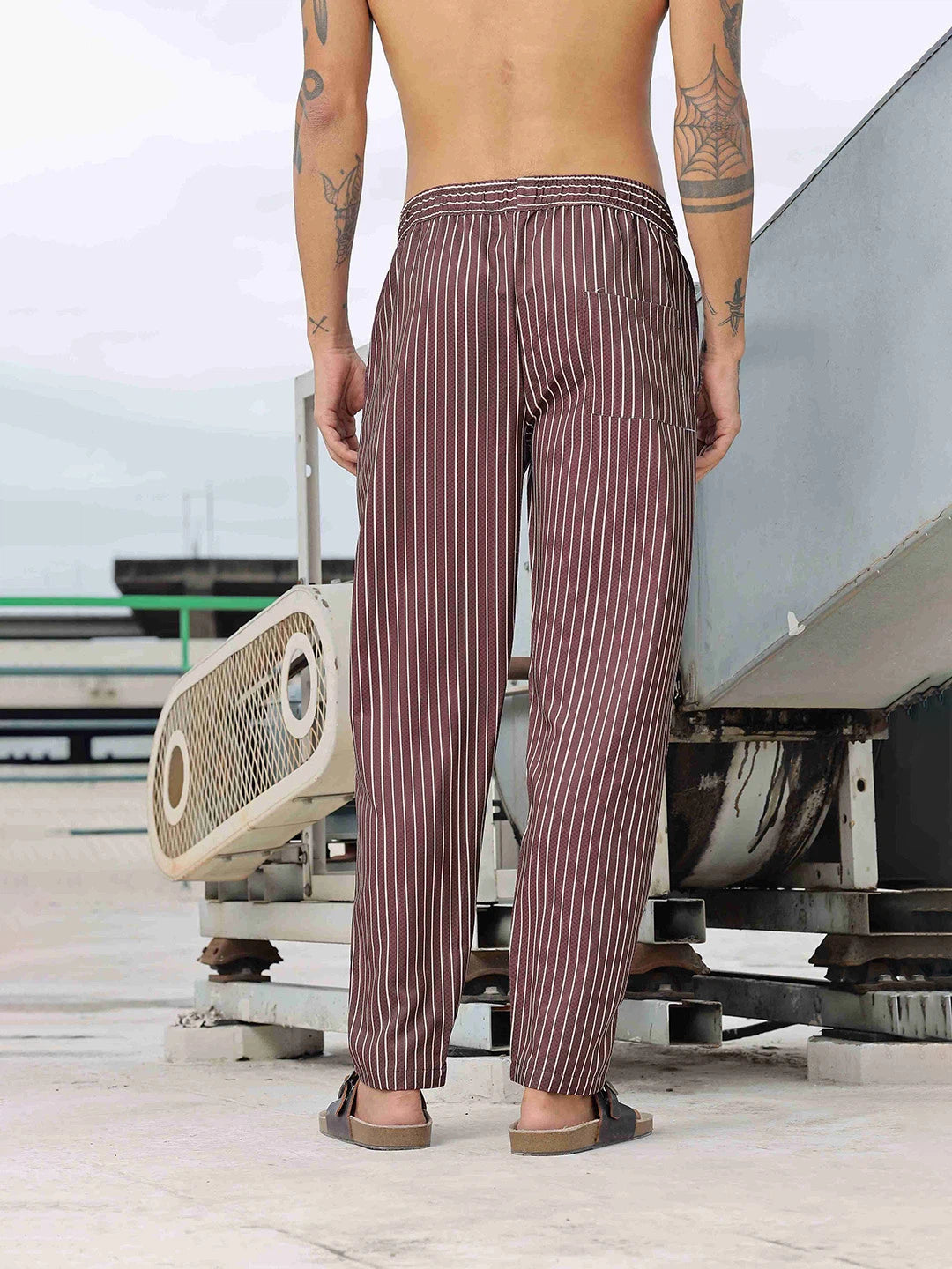 House Of Koala Brown Striped Textured Relaxed Fit All Day Pants