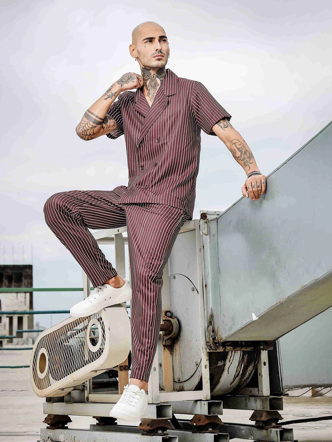 House Of Koala Brown Striped Textured Relaxed Fit All Day Pants