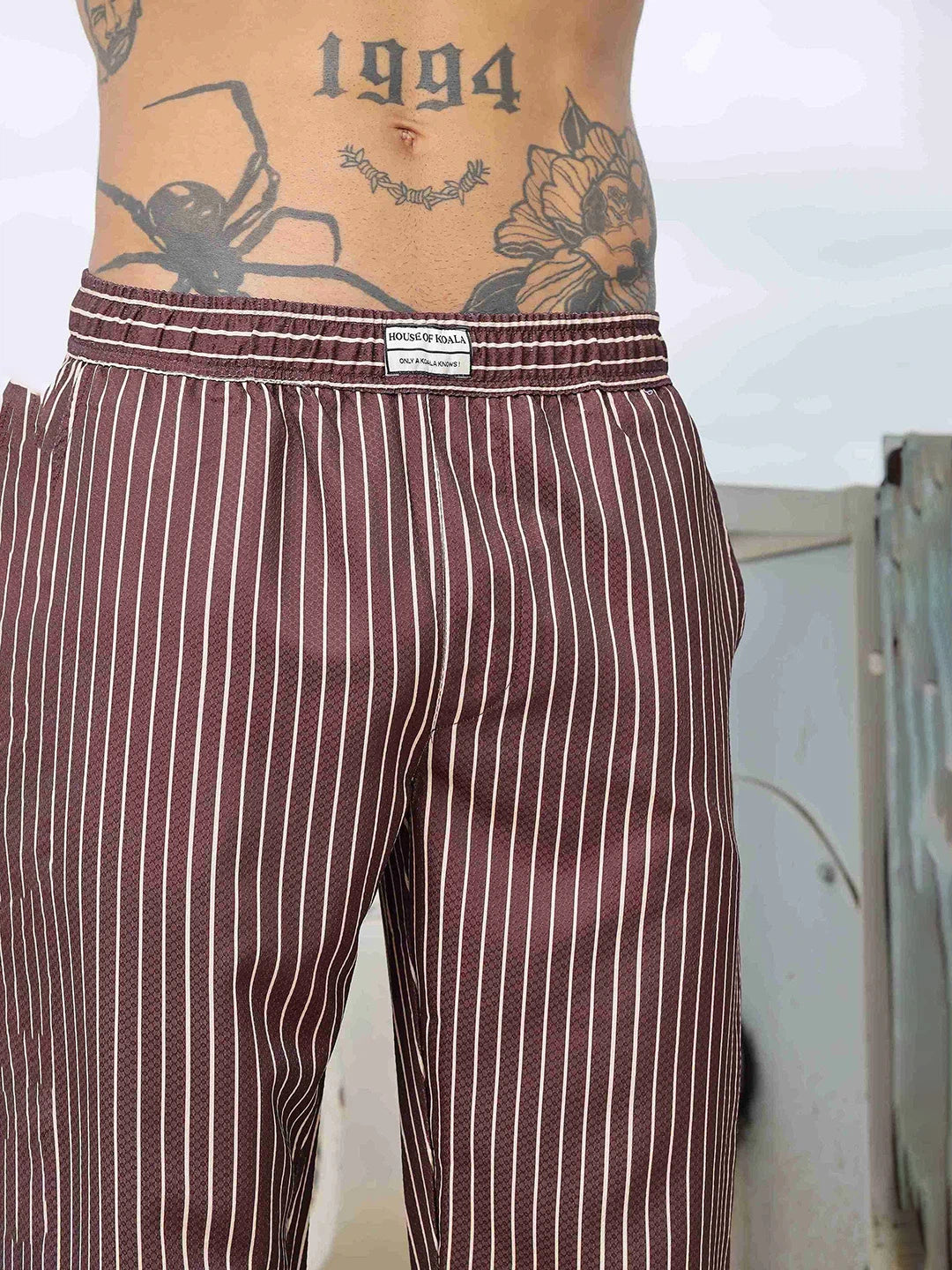 House Of Koala Brown Striped Textured Relaxed Fit All Day Pants