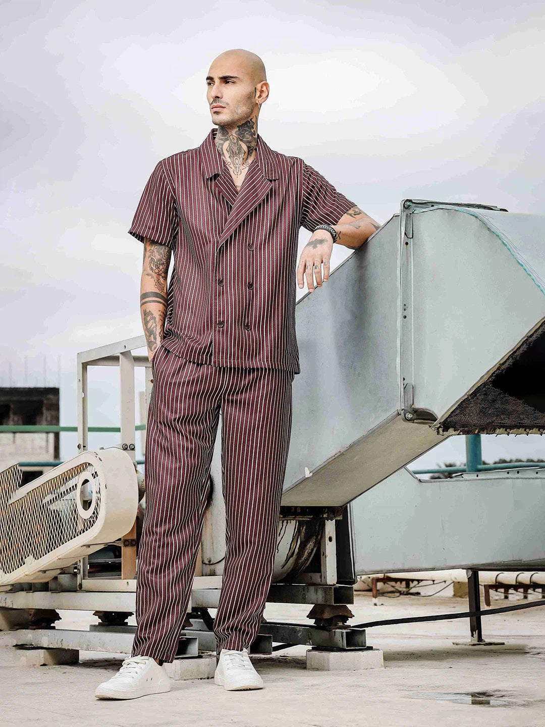 House Of Koala Brown Striped Textured Relaxed Fit All Day Pants