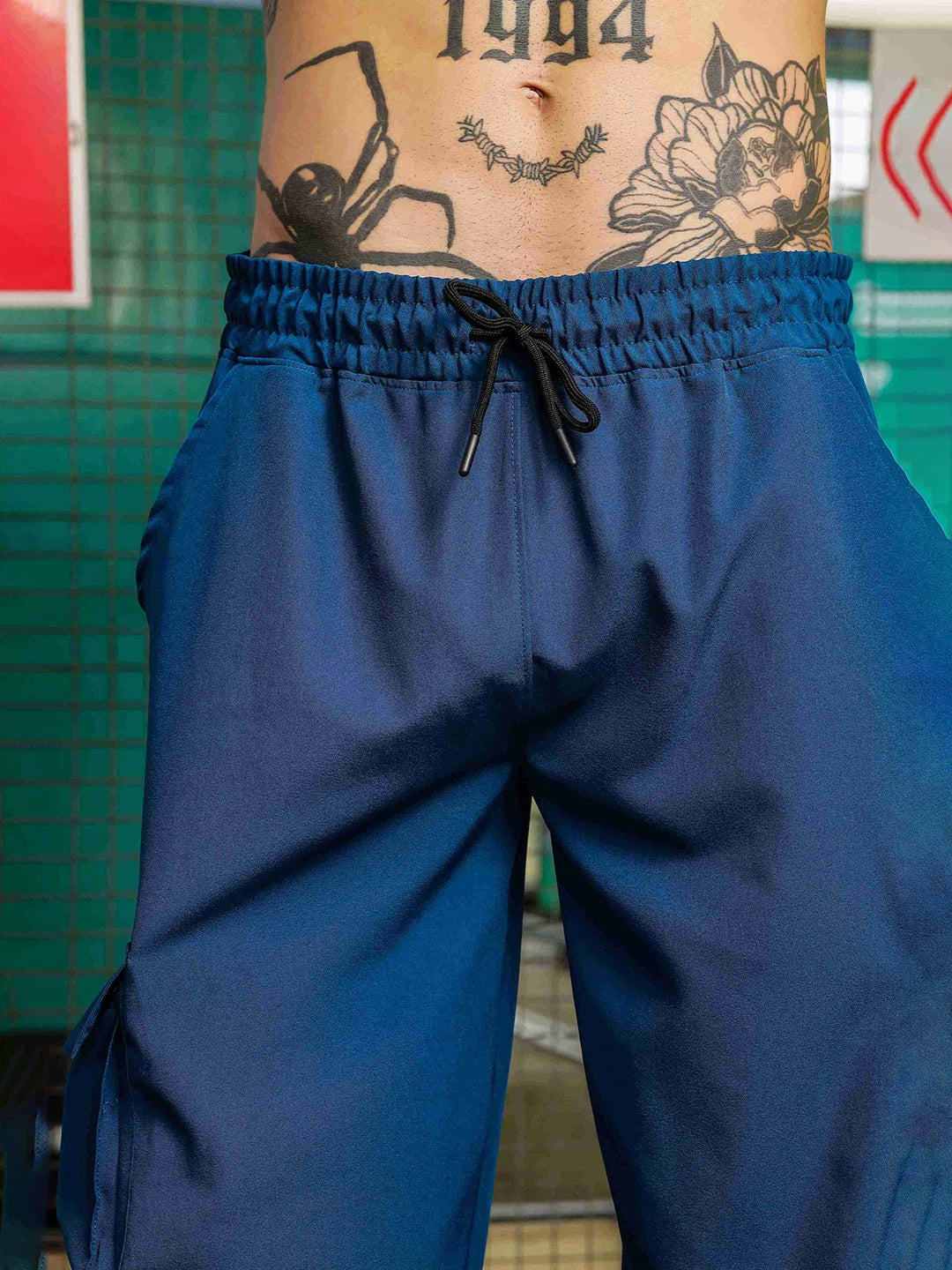 House Of Koala Baggy Fit Blue 6-Pocket Parachute Cargo Trousers