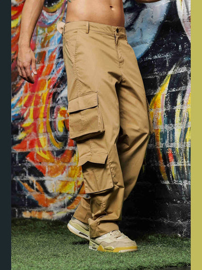 House Of Koala Baggy Fit Khaki 8-Pocket Cargo Trousers