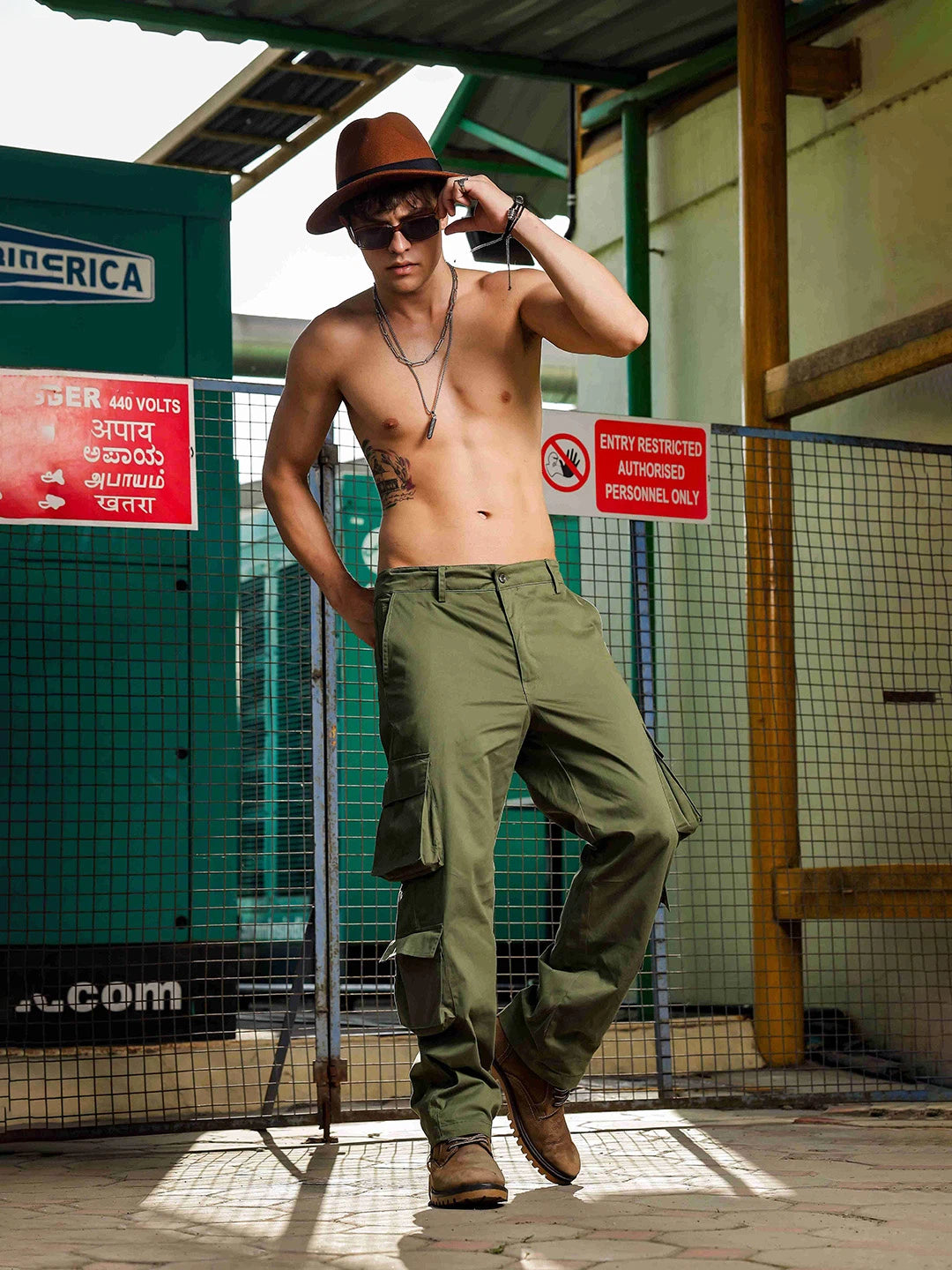 House Of Koala Olive Baggy fit 8 Pocket Streetwear Pure Cotton Cargo Trousers
