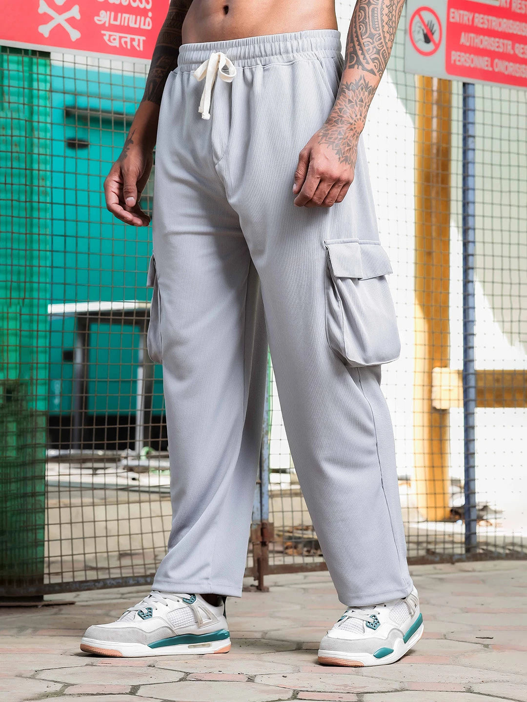 House Of Koala Grey Ribbed Relaxed-Fit Mid-Rise Track Pant