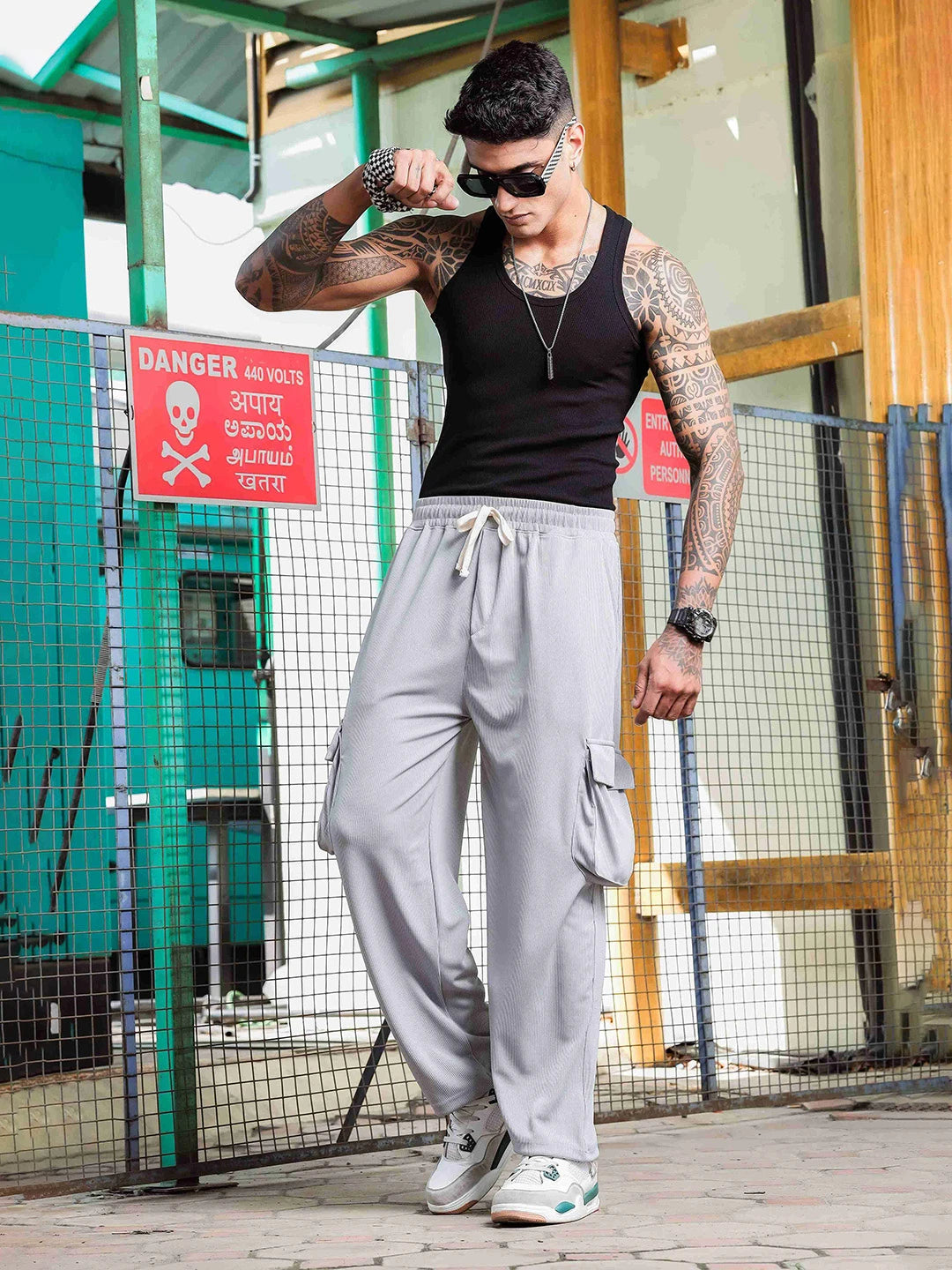 House Of Koala Grey Ribbed Relaxed-Fit Mid-Rise Track Pant