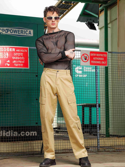 House Of Koala Baggy fit Pure Cotton Khaki 8-Pocket Cargo Trousers