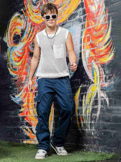 House Of Koala Navy Baggy fit 8-Pocket Pure Cotton Cargo Trousers