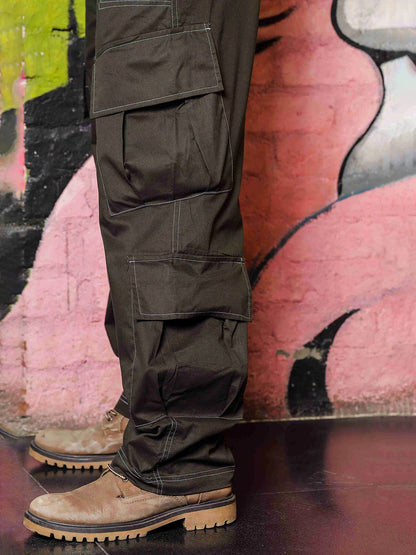 House Of Koala Relaxed fit Olive 8-Pocket Baggy Cargo Trousers