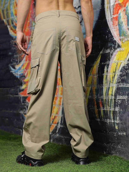 House Of Koala Baggy fit 6 Pocket Beige Cotton Cargo Trousers