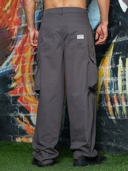 House Of Koala Grey Baggy fit Pure Cotton 6 Pocket Cargo Trousers