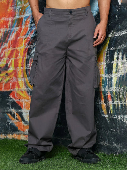 House Of Koala Grey Baggy fit Pure Cotton 6 Pocket Cargo Trousers