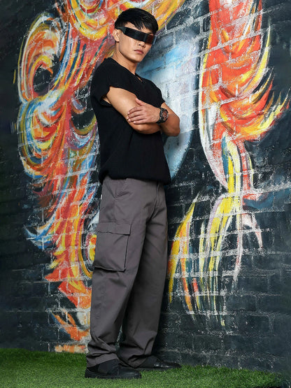 House Of Koala Grey Baggy fit Pure Cotton 6 Pocket Cargo Trousers