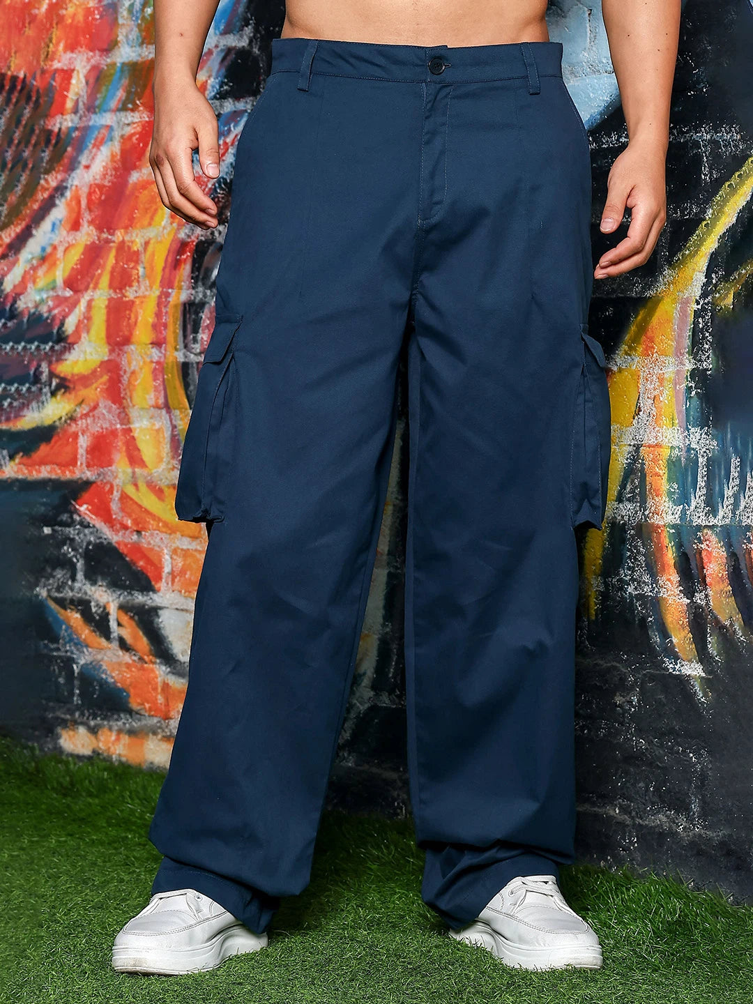 House Of Koala Navy Pure Cotton Baggy fit 6 Pocket Cargo Trousers