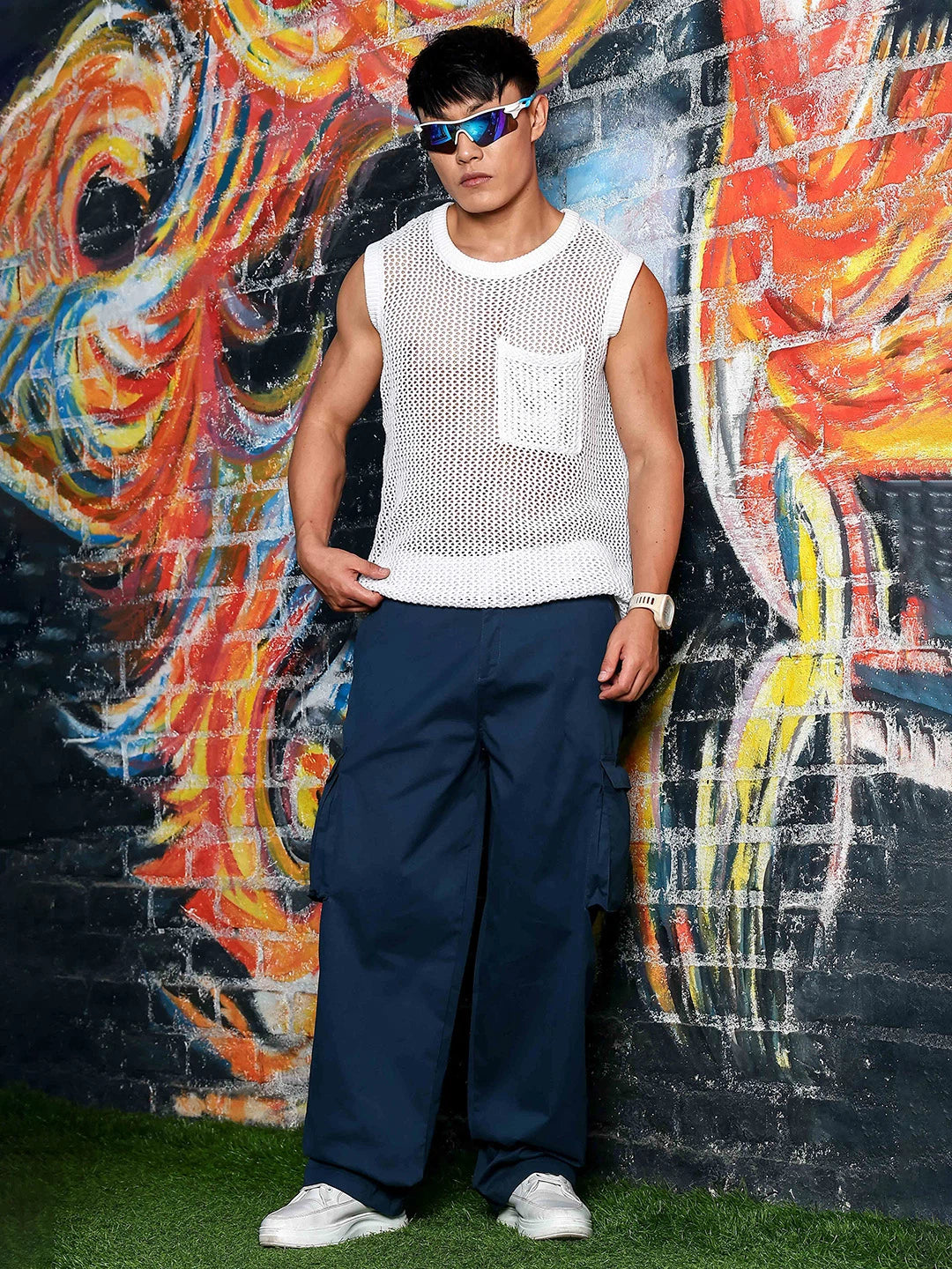 House Of Koala Navy Pure Cotton Baggy fit 6 Pocket Cargo Trousers