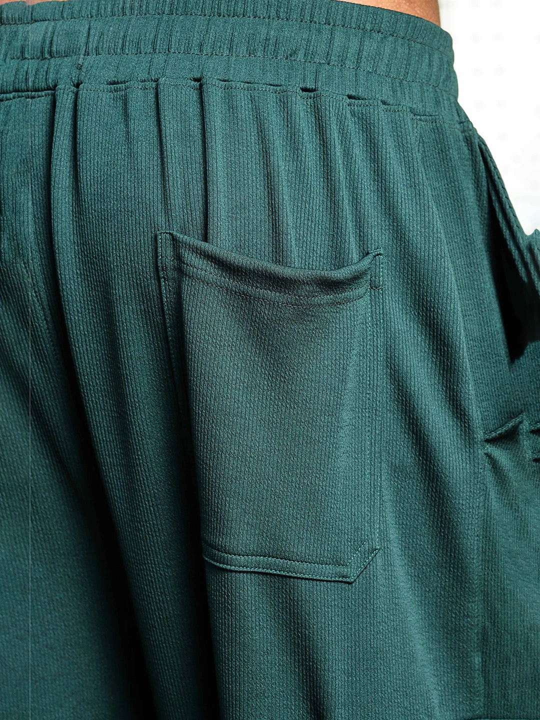 House Of Koala Bottle Green Ribbed Relaxed-Fit Mid-Rise Cargo Track Pant