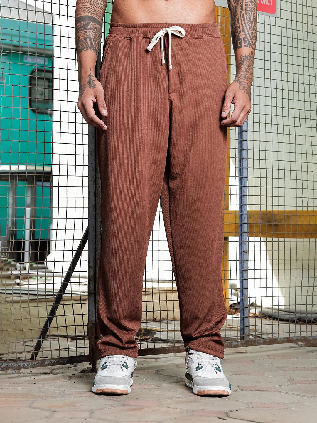 House Of Koala Brown Ribbed Relaxed-Fit Mid-Rise Track Pant