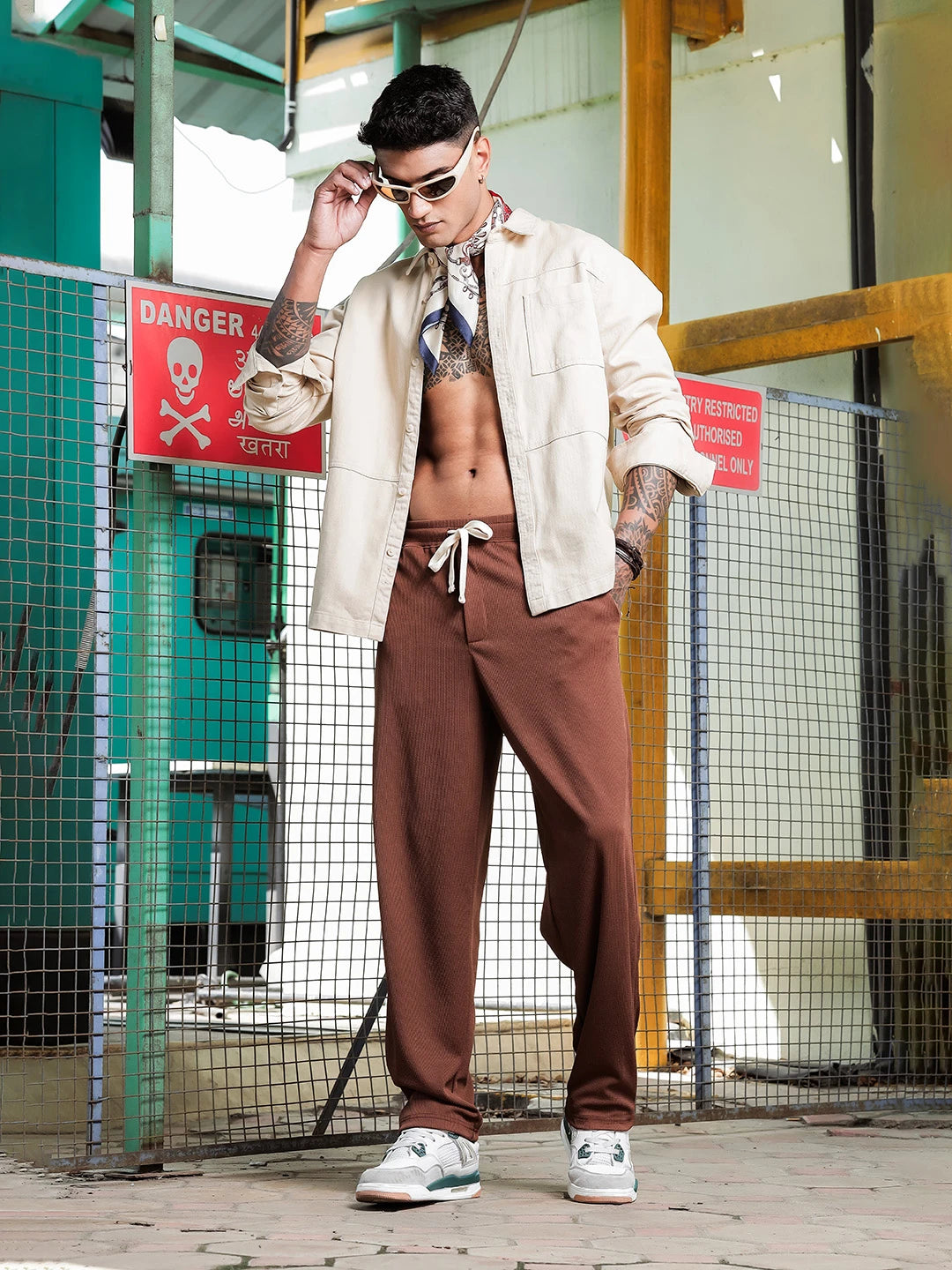 House Of Koala Brown Ribbed Relaxed-Fit Mid-Rise Track Pant