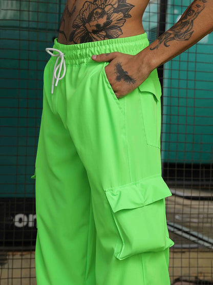 House Of Koala Baggy Fit Neon Green Parachute Cargo Trousers