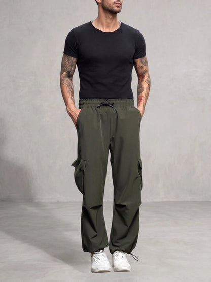House Of Koala Olive Baggy Fit Parachute Cargo Trousers