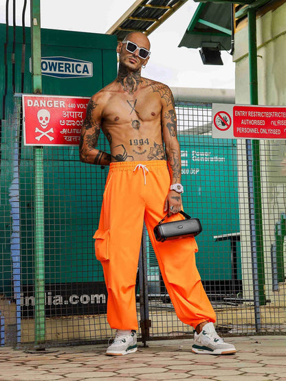 House Of Koala Baggy Fit Orange Parachute Cargo Trousers