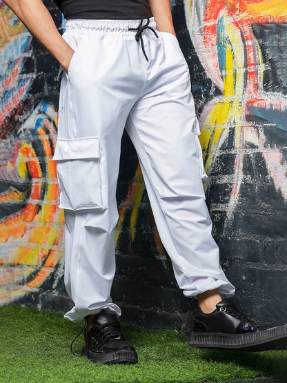 House Of Koala Baggy Fit White Parachute Cargo Trousers