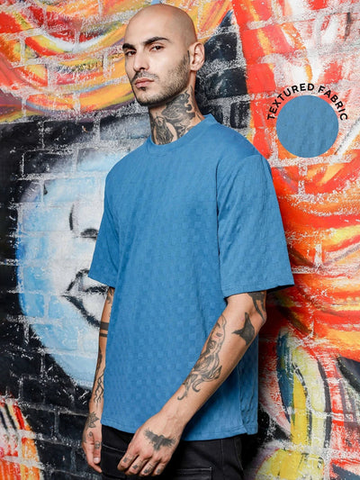 House Of Koala Blue Textured Round Neck Oversized T-Shirt