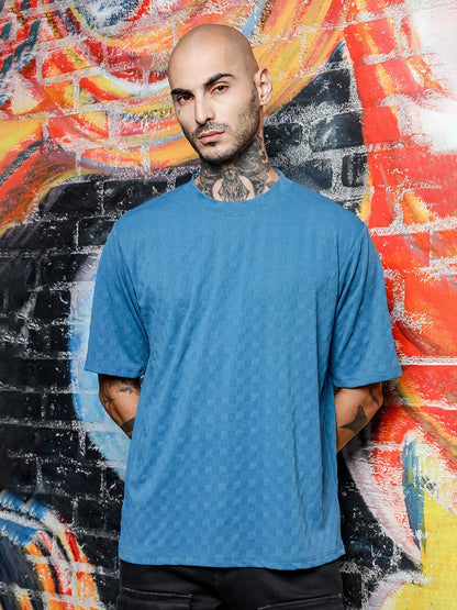 House Of Koala Blue Textured Round Neck Oversized T-Shirt