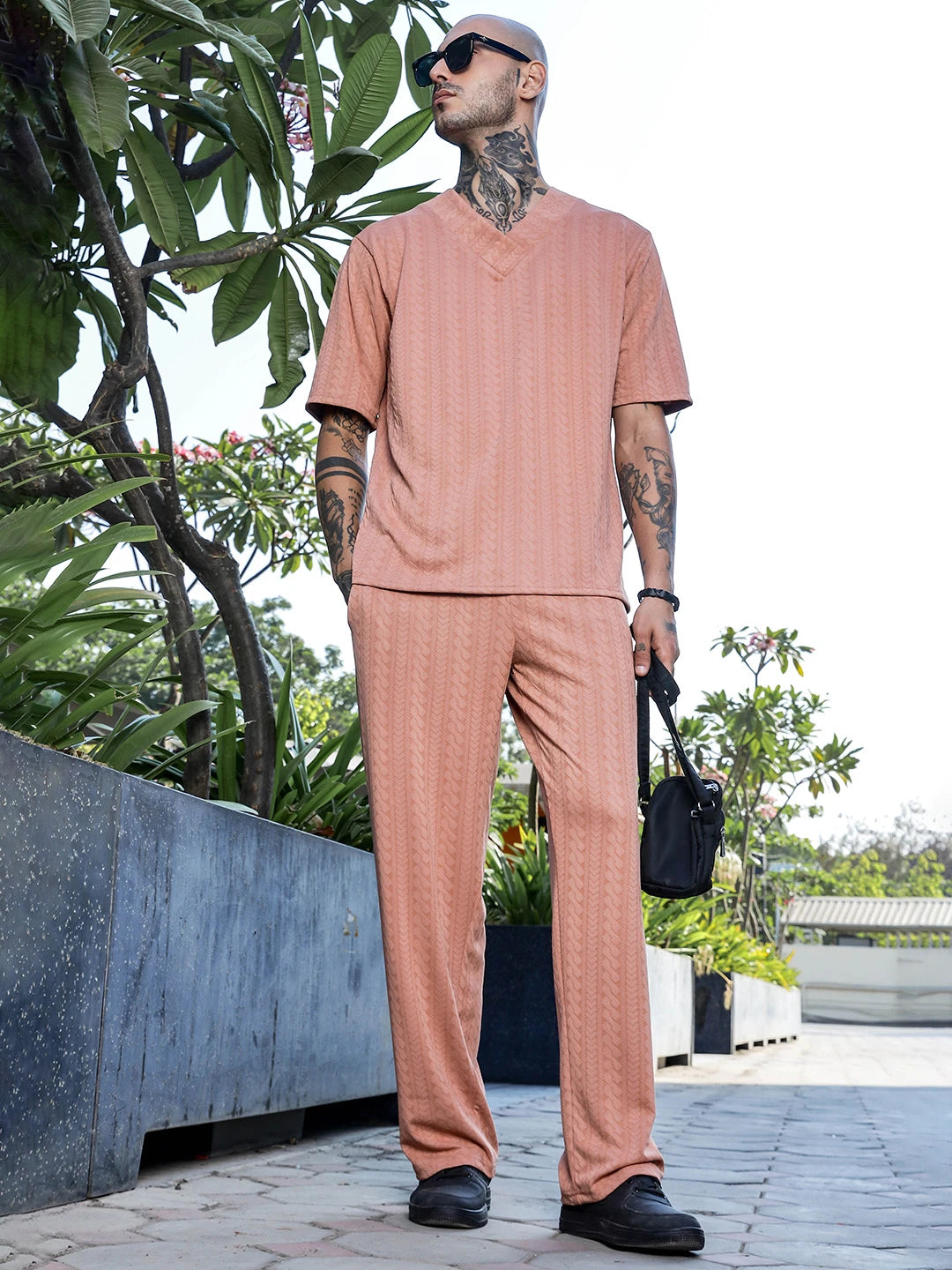 House Of Koala Brown Textured Relaxed-Fit Mid-Rise Track Pant