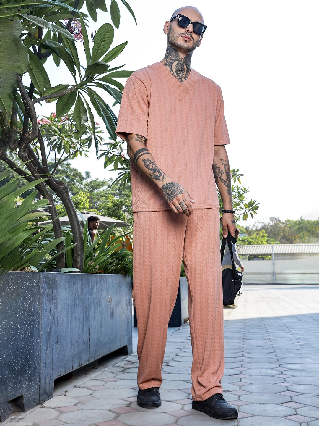 House Of Koala Brown Textured Relaxed-Fit Mid-Rise Track Pant
