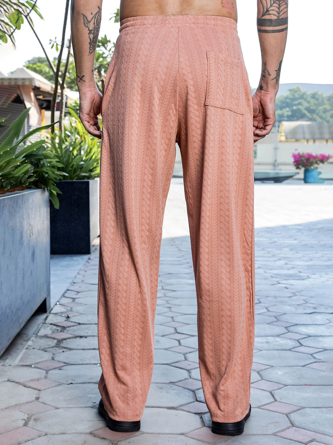 House Of Koala Brown Textured Relaxed-Fit Mid-Rise Track Pant