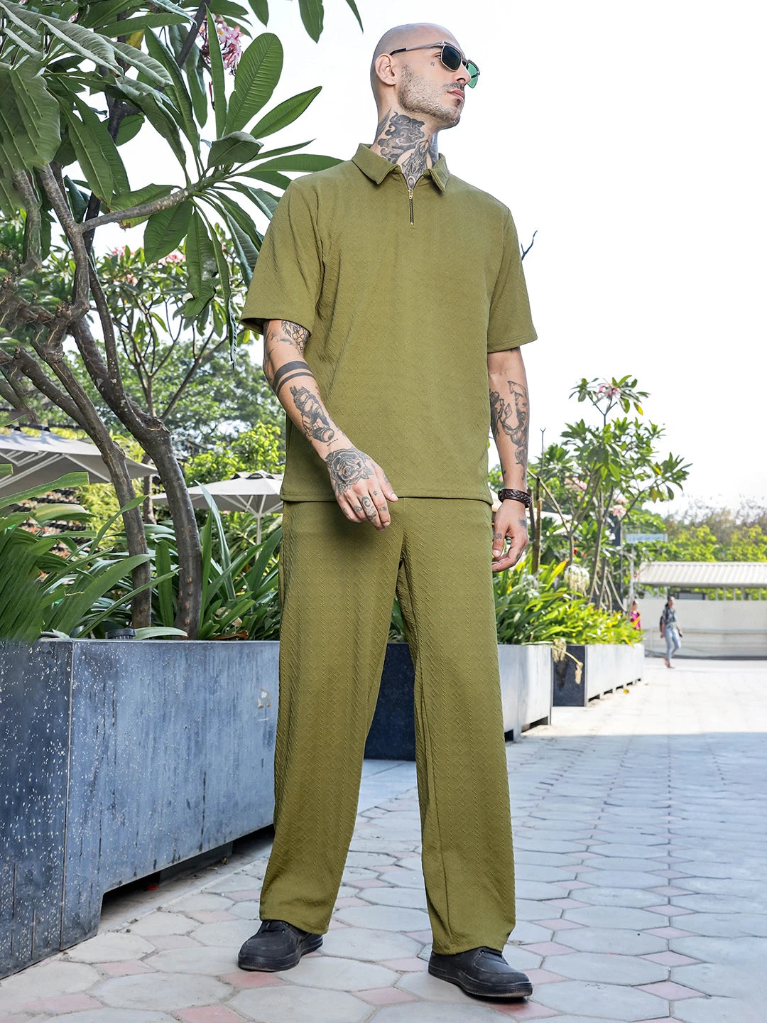 House Of Koala Olive Super Soft Textured Extra Baggy Korean Pant