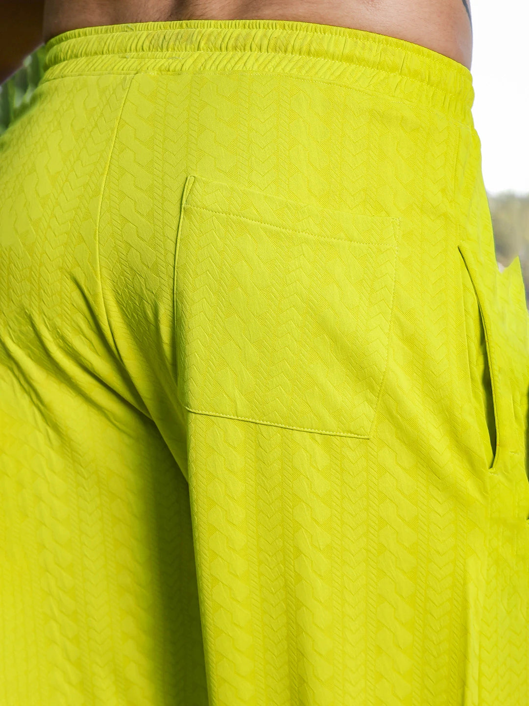 House Of Koala Neon Green Textured Relaxed-Fit Mid-Rise Track Pant