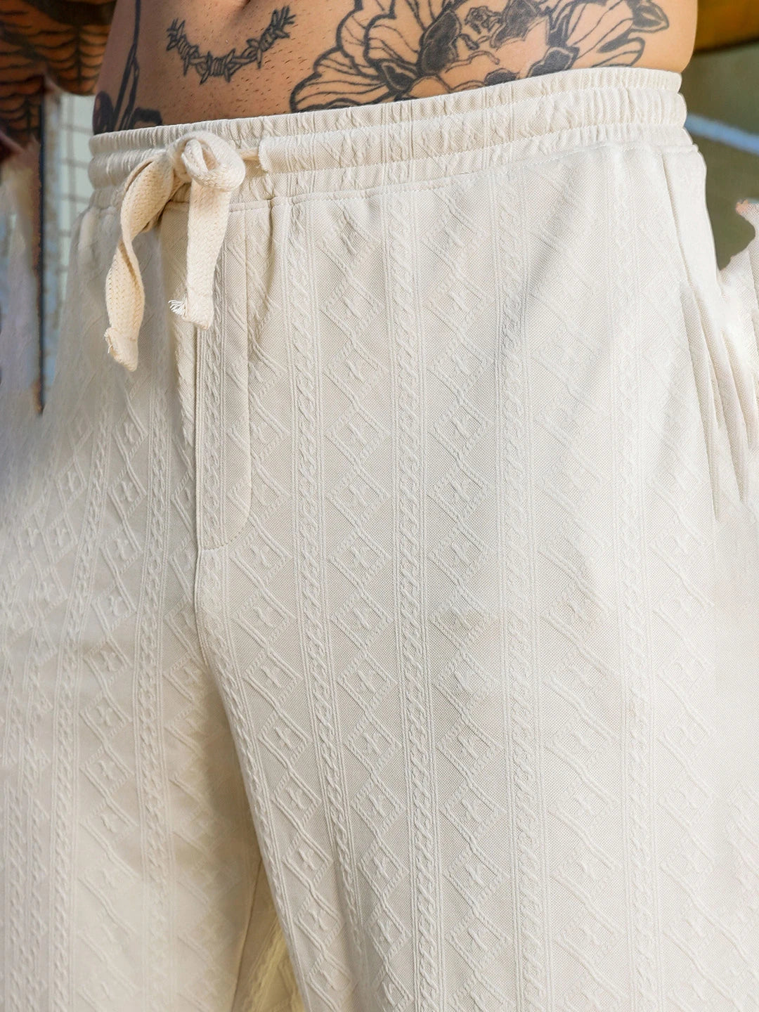 House Of Koala Off-White Super Soft Textured Extra Baggy Korean Pant