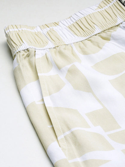 House Of Koala Relaxed Fit Beige Printed All Day Pants