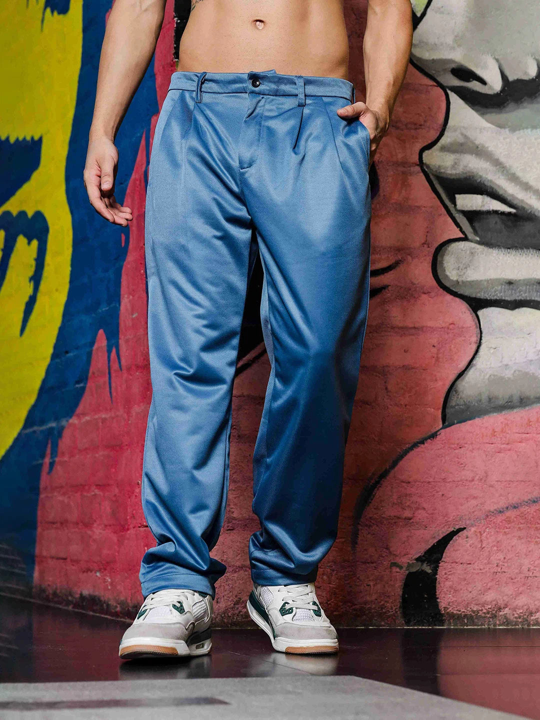 House Of Koala Blue Double Pleated Baggy fit Blue Korean Trousers