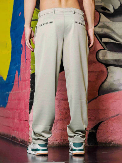 House Of Koala Beige Baggy fit Double Pleated Korean Trousers